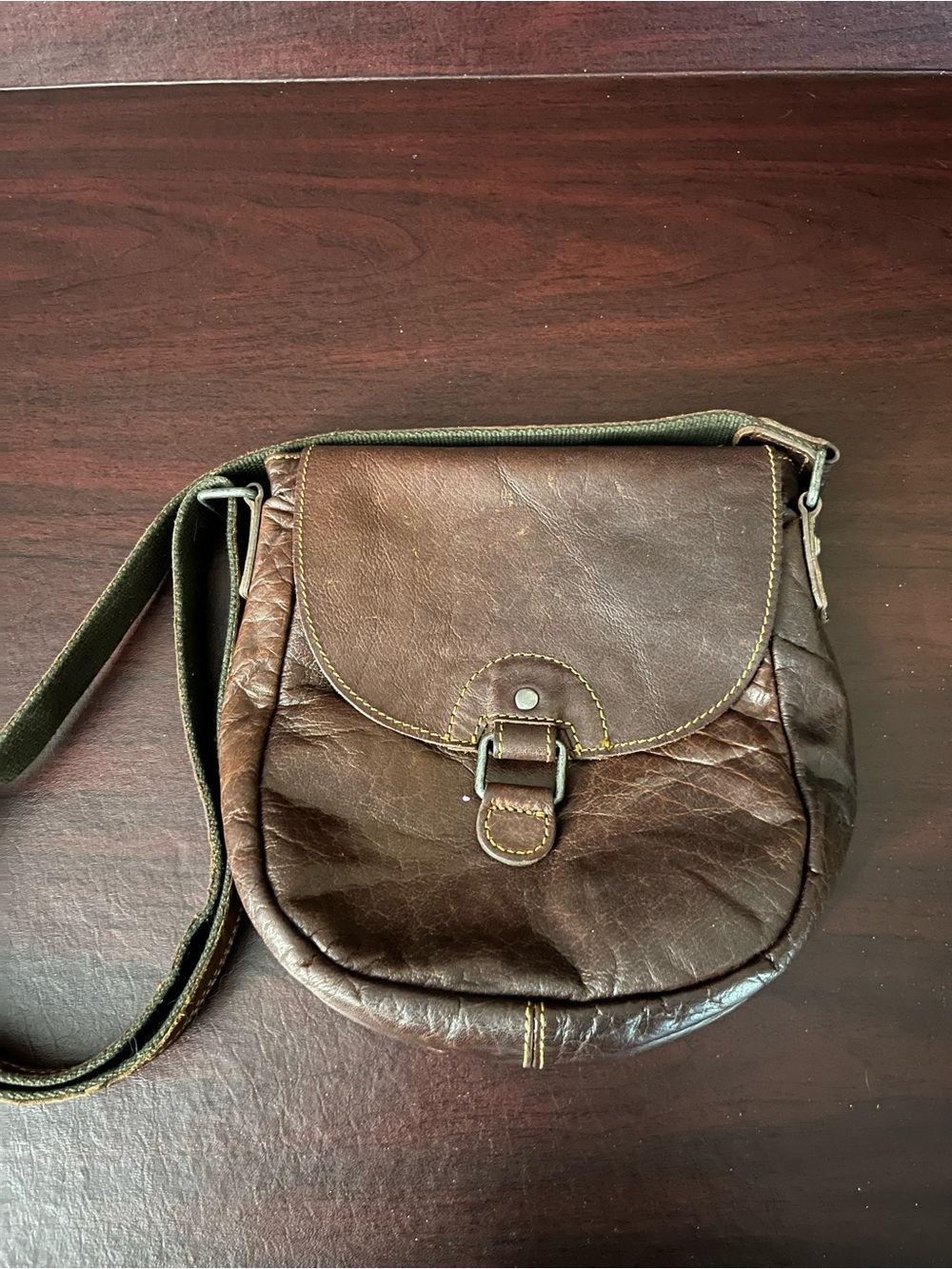 Dark Brown Leather Crossbody Bag with Buckle Flap